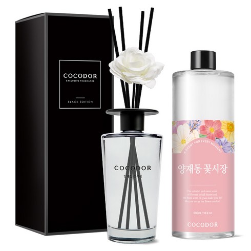 코코도르 블랙에디션 디퓨저 500ml + 리필 500ml 세트, 1세트, 양재동꽃시장