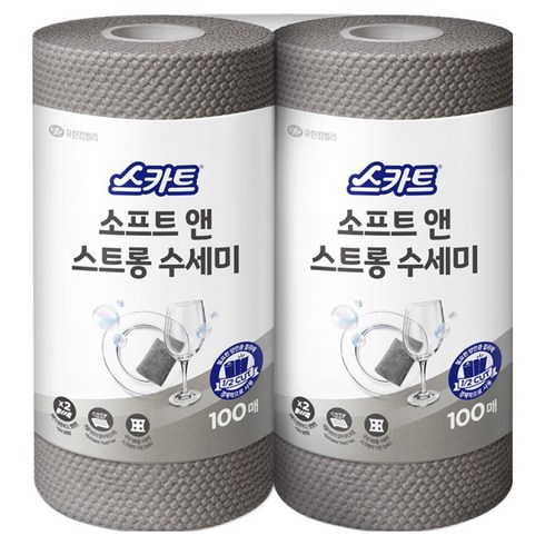 스카트 소프트 앤 스트롱 수세미, 그레이, 100개입, 2개