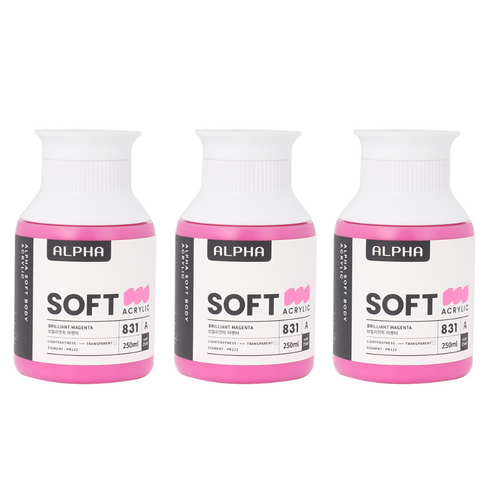 알파색채 소프트바디 아크릴물감 A 831 Brilliant Magenta 3p, 250ml, 1색