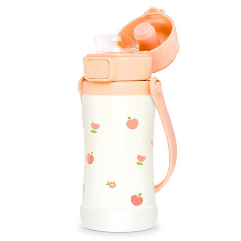 그로미미 유아용 스테인리스 피치 플라워 텀블러, 로제 코랄, 1개, 300ml