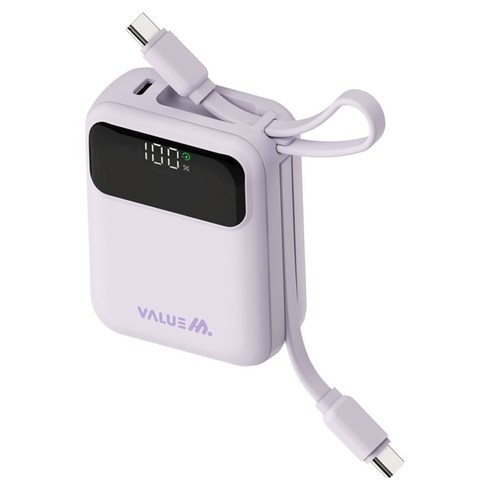 밸류엠 PD 22.5W 고속충전 트윈 케이블 일체형 초 미니 보조배터리 10000mAh C타입, 라밴더, VM-PA10MTWCP
