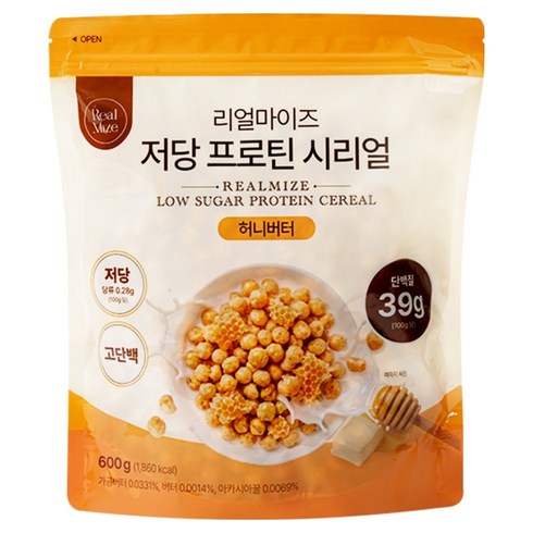리얼마이즈 저당 고단백 프로틴 시리얼 허니버터, 600g, 1개
