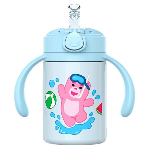 주니 벨리곰 원터치 이지 스테인리스 빨대컵, 블루, 1개, 200ml