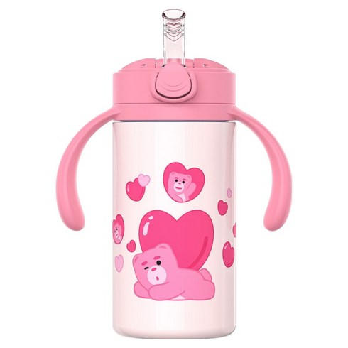 주니 벨리곰 원터치 이지 스테인리스 빨대컵, 핑크, 1개, 280ml