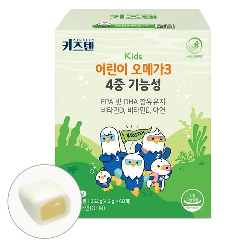 키즈텐 어린이 오메가3 4중 기능성 식물성 츄어블 젤리 60p, 1개