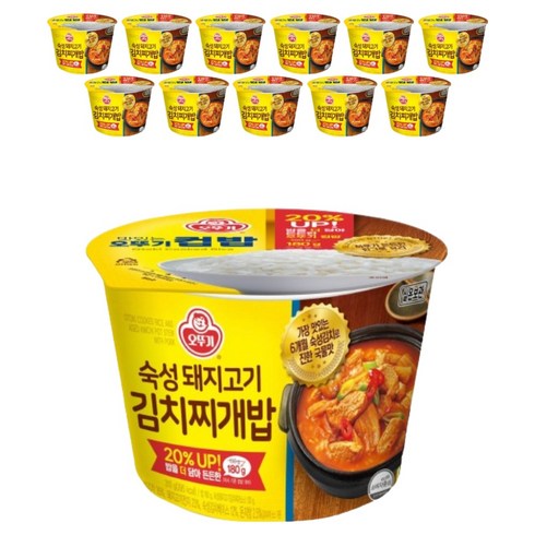 오뚜기 숙성 돼지고기 김치찌개밥 컵밥, 12개, 310g