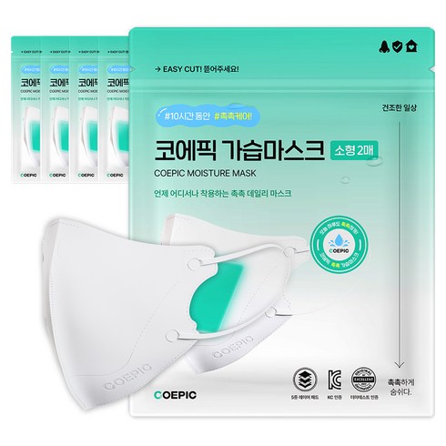 코에픽 비염 촉촉 새부리형 가습 덴탈 일회용 마스크 소형, 화이트, 5개, 2개입