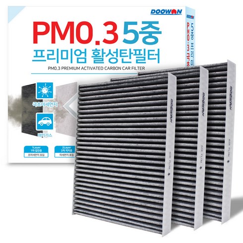 두원 PM0.3 5중 프리미엄 활성탄 차량용 에어컨 필터, PK104, 3개