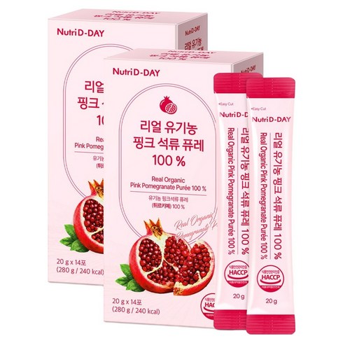뉴트리디데이 리얼 유기농 핑크 석류 퓨레 100 % 14p, 2개, 280g