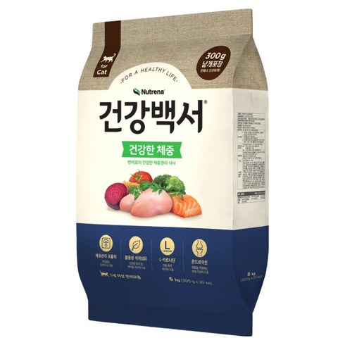 뉴트리나건강백서 캣 건강한 체중 건식사료, 닭+연어, 6kg, 1개
