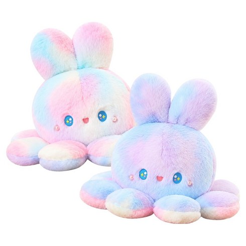 로앤제이 토끼 양면 문어 반전 애착인형, 1개, 핑크 + 블루, 23cm