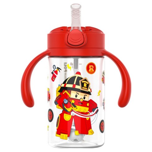 주니 로보카폴리 원터치 이지 빨대컵, 레드, 1개, 260ml