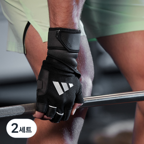 아디다스피트니스 프리미엄 트레이닝 헬스 장갑 양손착용 세트, 블랙, 2세트