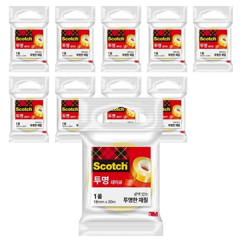 쓰리엠 스카치 투명테이프 550 리필 18mm x 20m, 투명, 10개