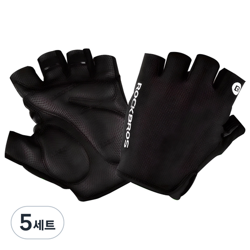 락브로스 충격 흡수 자전거 반장갑 S106, 블랙, 5세트