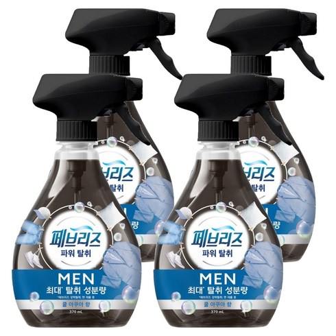 페브리즈 섬유탈취제 맨 쿨 아쿠아향 본품, 370ml, 4개