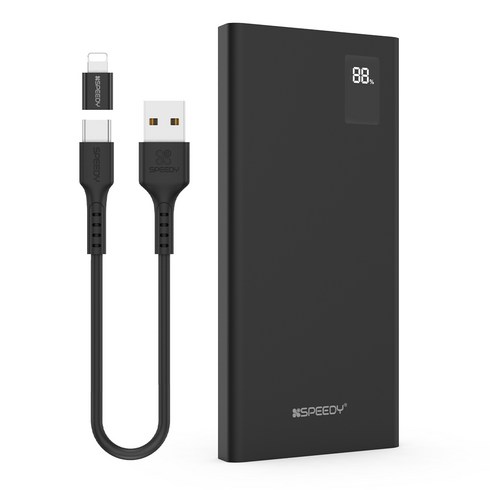 스피디 슬림핏 PD 20W 고속충전 보조배터리 10000mAh + C타입 20W 케이블 + 8PIN 젠더 세트, SPE-B2PA10DPQ, 블랙