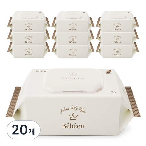 Bebeen 프리미엄 골드 유아물티슈 캡형, 75g, 70매, 20개