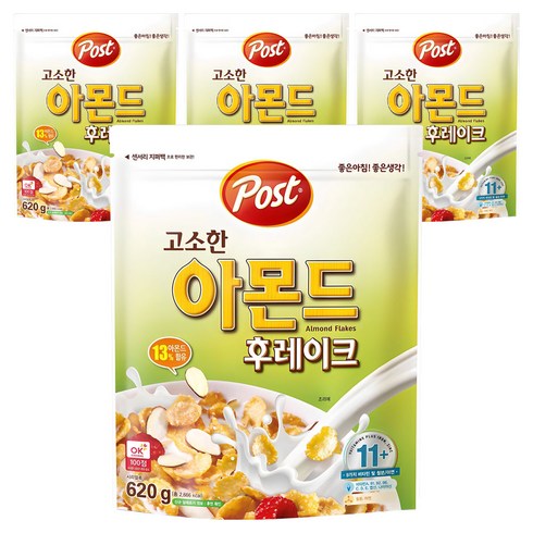 포스트 고소한 아몬드 후레이크 시리얼, 620g, 4개