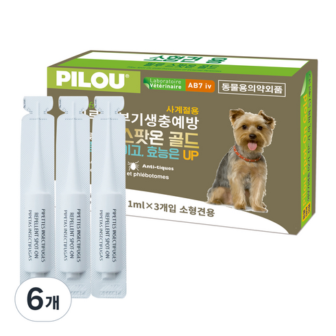 필루 네츄럴 외부기생충 예방 스팟온 골드 소형견, 1ml, 6개