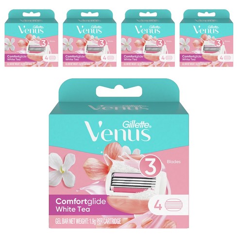 Venus 컴포트 글라이드 화이트티 여성용 면도날, 4개입, 5개