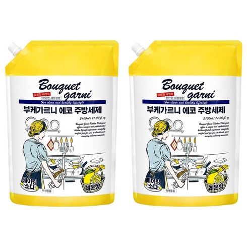 부케가르니 에코 주방세제 레몬향 리필, 2.1L, 2개