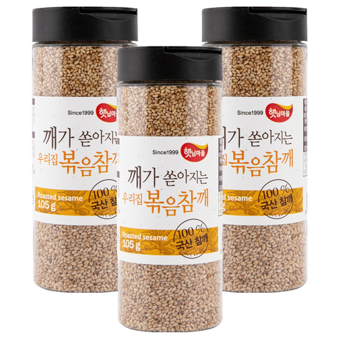 햇님마을 국산 100% 깨가 쏟아지는 우리집 볶음참깨, 105g, 3개