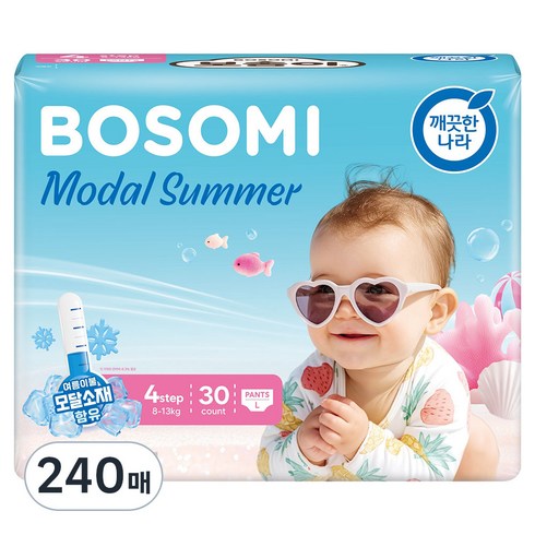 보솜이 모달썸머 팬티형 기저귀 남여공용, 240매, 대형(L)