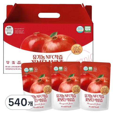 유기농마루 정품 유기농 NFC 착즙 꽃보다 석류즙, 70ml, 540개