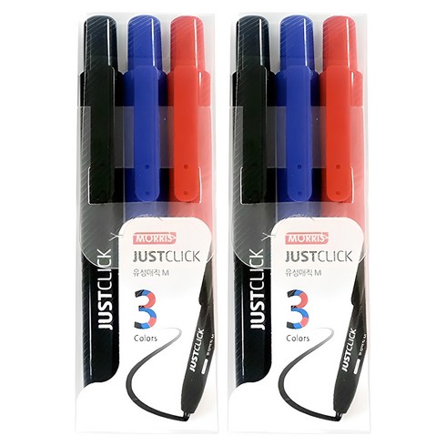 저스트클릭 유성매직세트 M, Black + Blue + Red, 6개