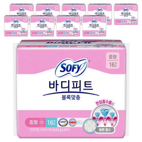 바디피트 볼록맞춤 생리대 날개형, 중형, 16개입, 10개