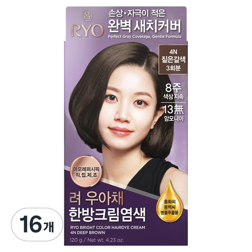 려 우아채 멋내기 새치크림, 4N짙은갈색, 16개
