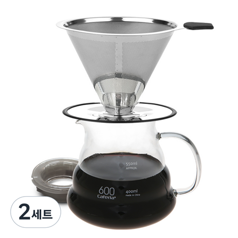 카페리아 스텐 유리 핸드드립 세트 600ml CDG2, 혼합색상, 2세트