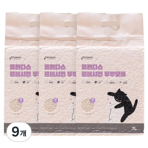 플리다스 고양이 프레시빈 가는입자 두부모래, 라벤더, 9개, 7L