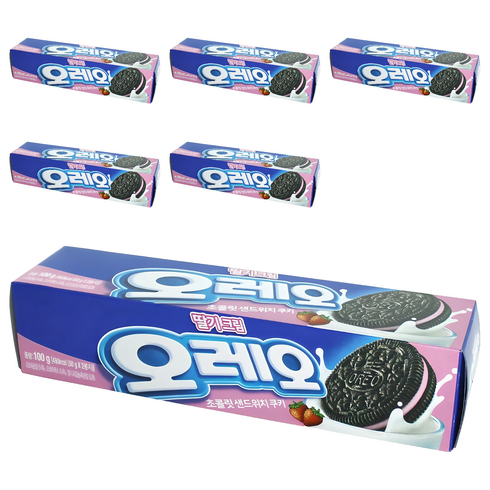 오레오 초콜릿 샌드위치 쿠키 딸기크림, 100g, 6개