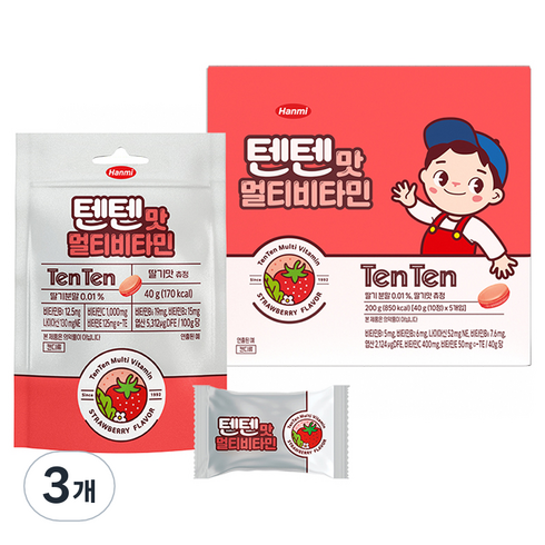 텐텐 맛 멀티비타민 츄정 5개입, 딸기맛, 200g, 3개