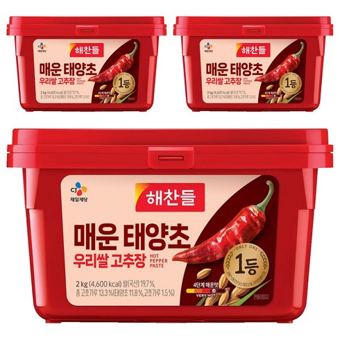 해찬들 매운 태양초 우리쌀 고추장, 2kg, 3개