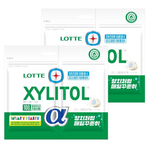 롯데자일리톨 알파 오리지날 껌 리필, 102g, 2개