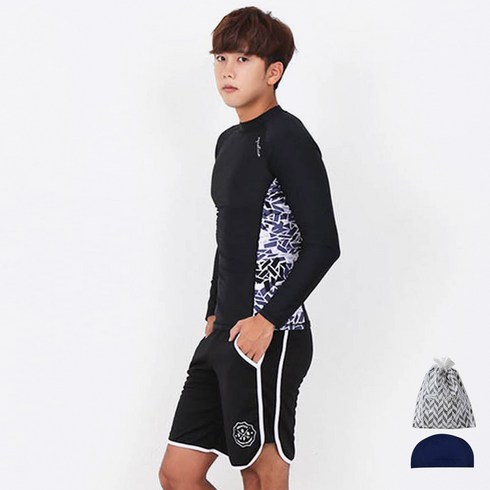 아쿠아티카 남성용 AQAMAE 래쉬가드 + 트렁크 반바지 + 수영모자 + 수영가방 + 세트