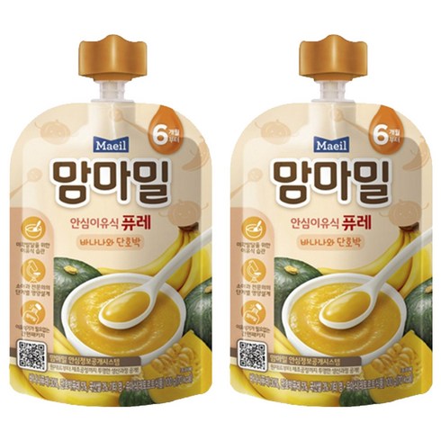 맘마밀 안심 이유식 퓨레 6개월부터, 100g, 2개, 바나나와 단호박