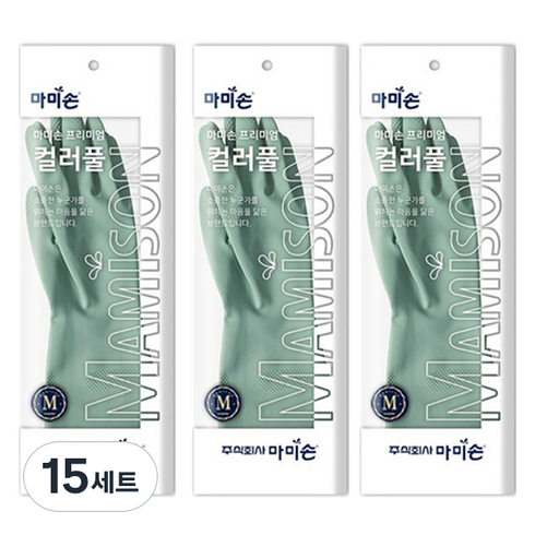마미손 컬러풀 고무장갑 양손착용 세트, 딥그린, 중(M), 15세트