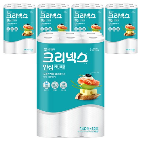 크리넥스 안심 천연펄프 키친타월, 140매, 60개
