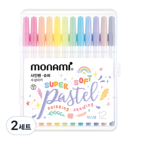 모나미 슈퍼사인펜 파스텔 12색 세트, 혼합색상, 2세트