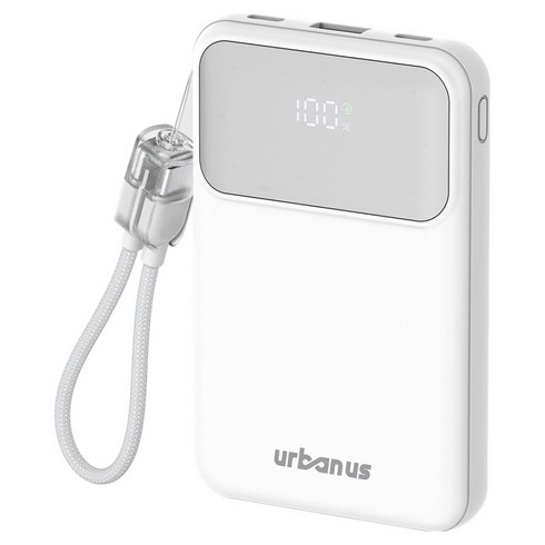 어반어스 PD 22.5W 고속 3포트 초경량 보조배터리 10000mAh + 빌트인 C to C 케이블 세트, 화이트, UB-PA10ST23W