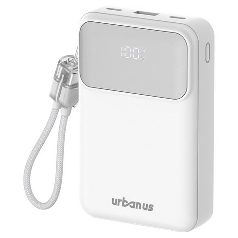 어반어스 PD 22.5W 고속 3포트 초경량 보조배터리 20000mAh + 빌트인 C to C 케이블 세트, 화이트, UB-PA20ST23W