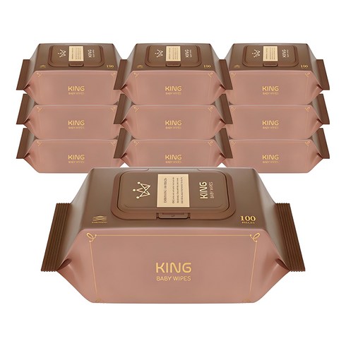 킹물티슈 프리미엄 저자극 유아물티슈 캡형, 50g, 100매, 10개
