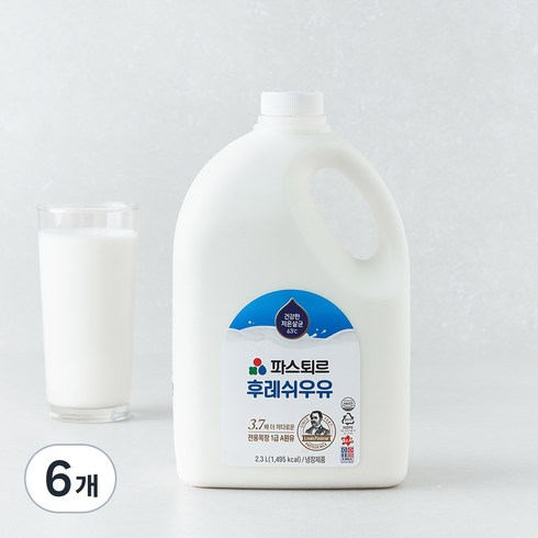 파스퇴르 건강한 저온살균 우유 후레쉬, 2.3L, 6개