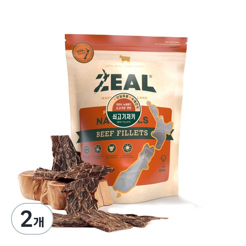 질 ZEAL 뉴질랜드산 강아지 수제간식 소고기육포, 쇠고기져키, 125g, 2개