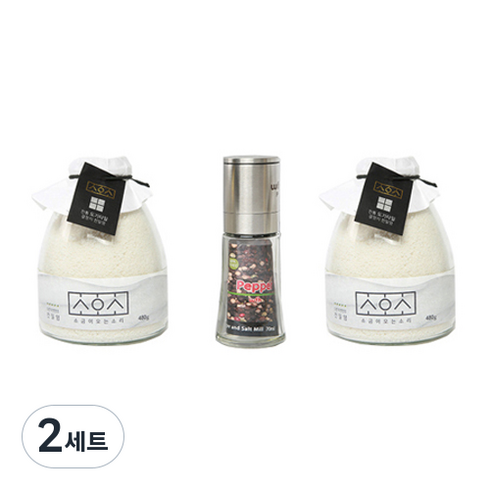 소금이오는소리 소금 굵은입자 480g + 고은입자 480g + 그라인더 명품 프리미엄세트, 2세트