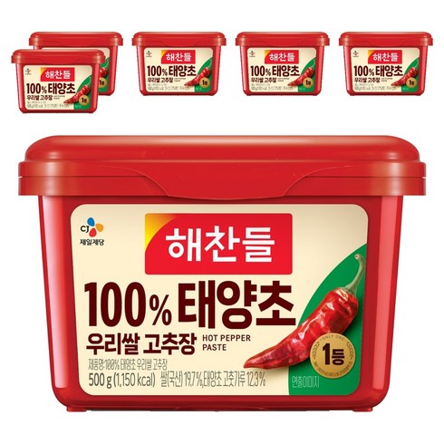 해찬들 100% 태양초 우리쌀 고추장, 500g, 6개